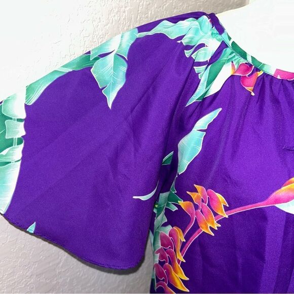 Vintage Hilo Hattie Tropical Print Flutter Short Sleeve Blouse Shirt Top - Picture 8 of 13